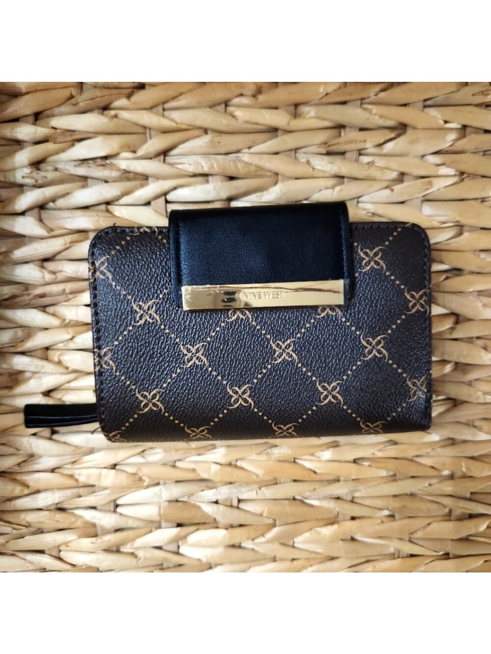 NINE WEST Lawson Wallet French Womens Black Brown Coin Purse Small